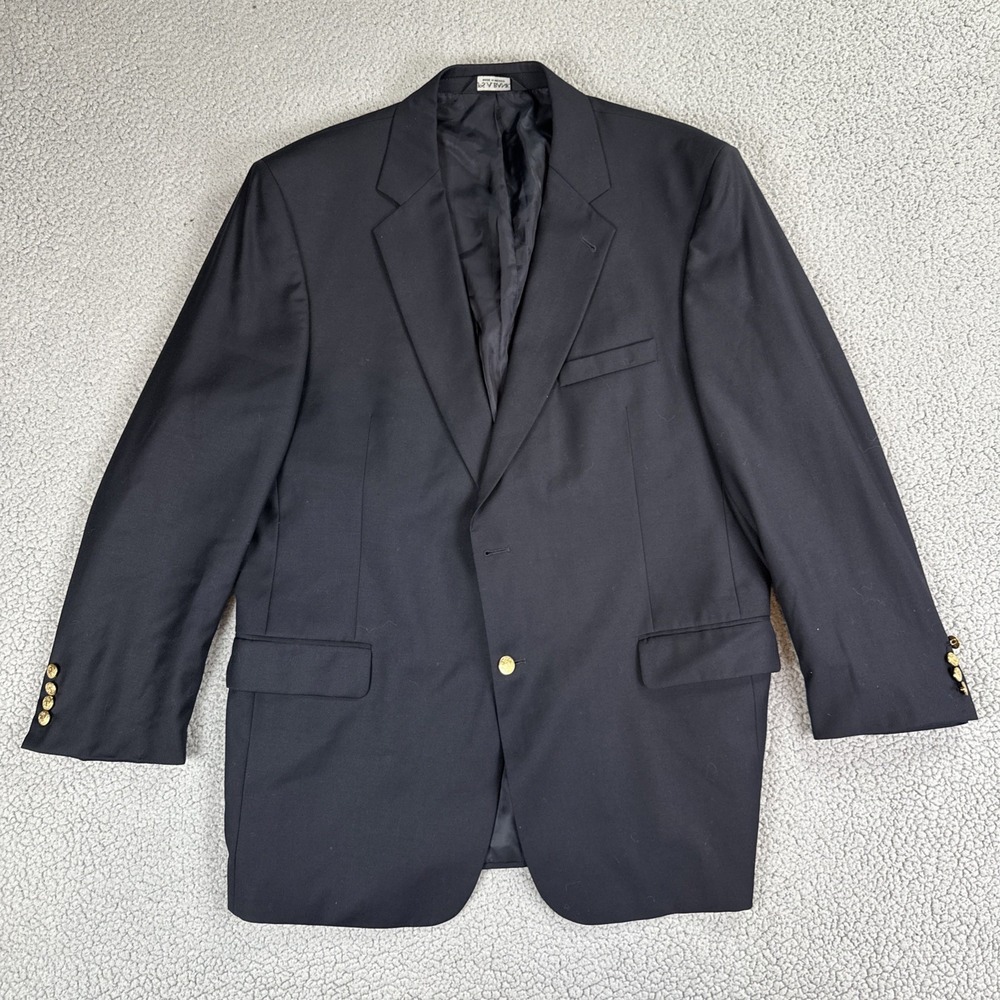Jos A Bank Gold Button Gordon Blazer Men 46L Black 2 Button‎ Wool Sport Coat